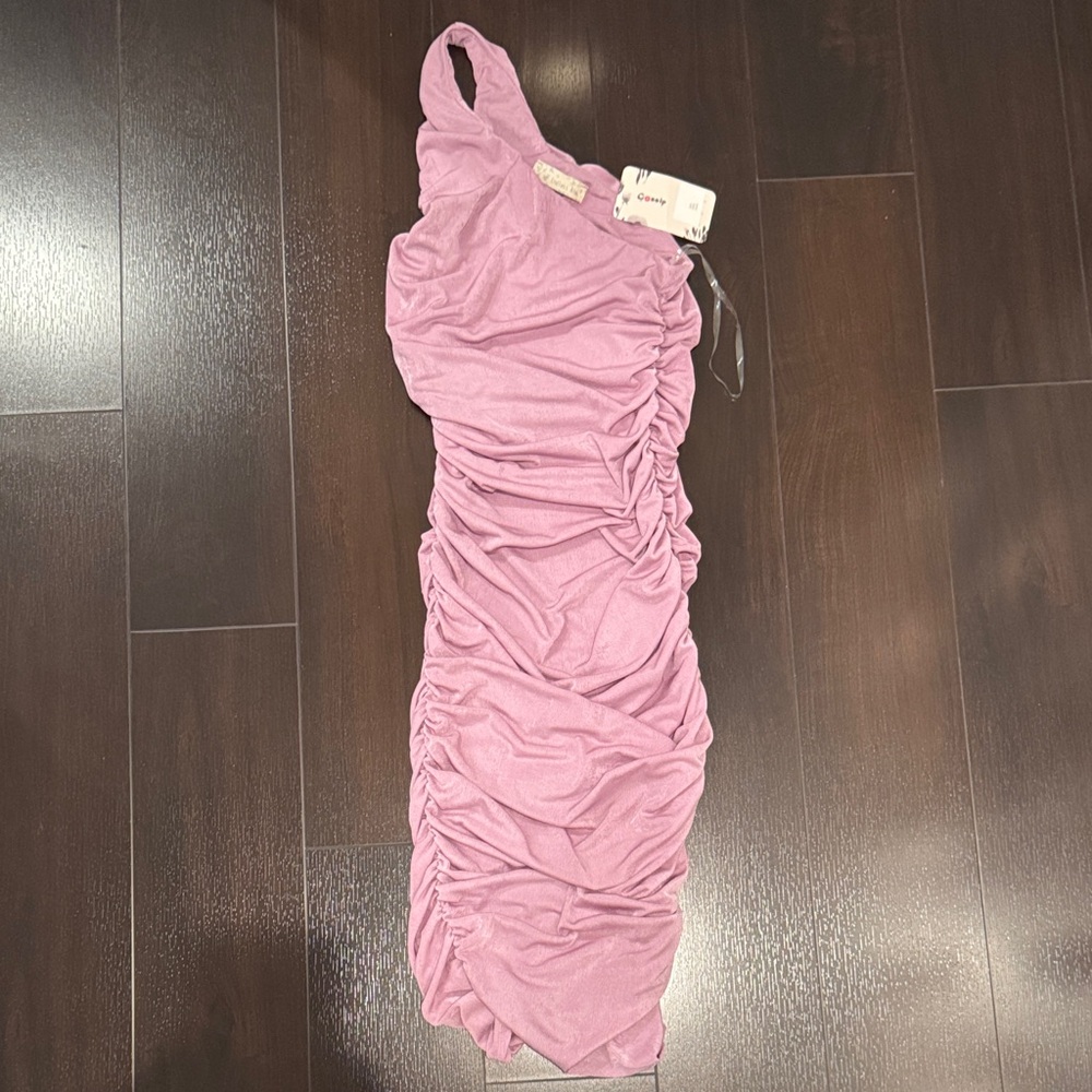 Endless Blu Elegant One Sleeve Pink Ruched Dress